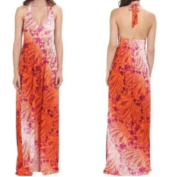 Tommy Bahama Casa Sunrise Paisley Halter Maxi Dress Sz L Vacation Summer - Picture 1 of 15